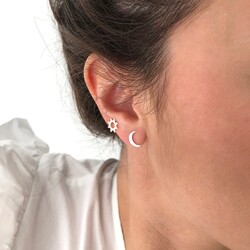 Moon and Sun Stud Earrings in Silver