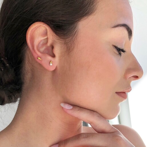 Set of Four Gold Opal Earrings on Model