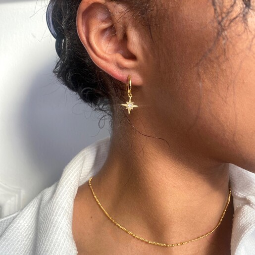 Lisa Angel Ladies' Shooting Star Huggie Hoops in Gold on Model