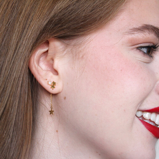 Star Cluster Stud And Chain Drop Earrings In Gold Lisa Angel