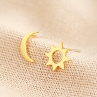 Moon and Sun Stud Earrings in Gold