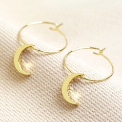Moon Charm Hoop Earrings in Gold