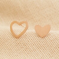 Rose Gold Sterling Silver Mismatched Heart Stud Earrings