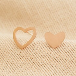 Rose Gold Sterling Silver Mismatched Heart Stud Earrings