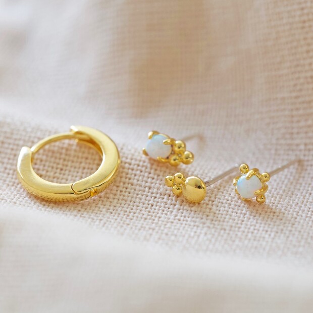 Set of Four Gold Opal Earrings Set of Four Gold Opal Earrings