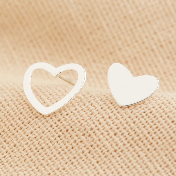 Sterling Silver Mismatched Heart Stud Earrings