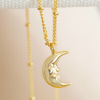 Gold Sleeping Moon Pendant Necklace