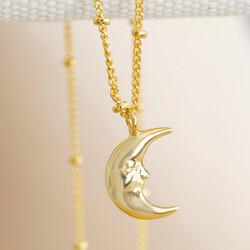 Gold Sleeping Moon Pendant Necklace