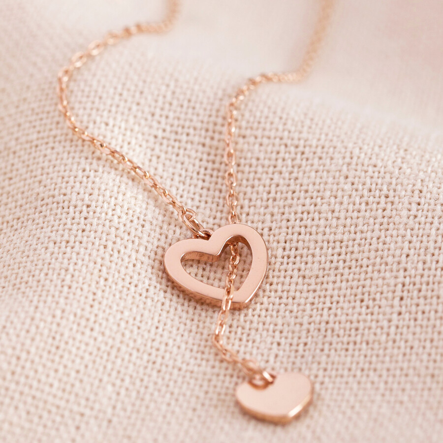Mismatched Heart Lariat Necklace in Rose Gold | Lisa Angel