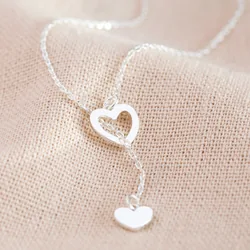 Mismatched Heart Lariat Necklace in Silver