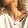 Model Wearing Birthstone Heart Locket Necklace in Gold