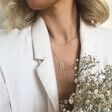 Model Wearing Diamante Initial Necklace in Silver