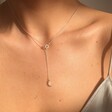 Model Wears Lisa Angel Ladies' Moon and Sun Lariat Necklace in Silver
