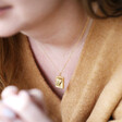 Model Wearing Lisa Angel Gold Personalised Vintage Style Book Locket Necklace