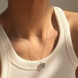 Model Wears Lisa Angel Scalloped Edge Heart Necklace in Silver