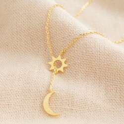 Moon and Sun Lariat Necklace in Gold