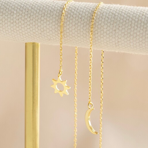 Lisa Angel Delicate Moon and Sun Lariat Necklace in Gold