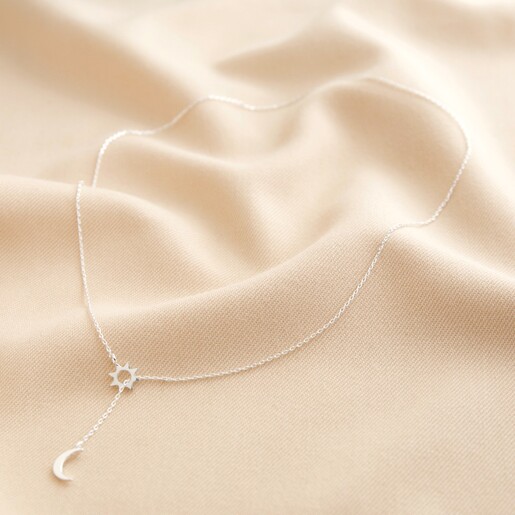 Lisa Angel Moon and Sun Lariat Necklace in Silver