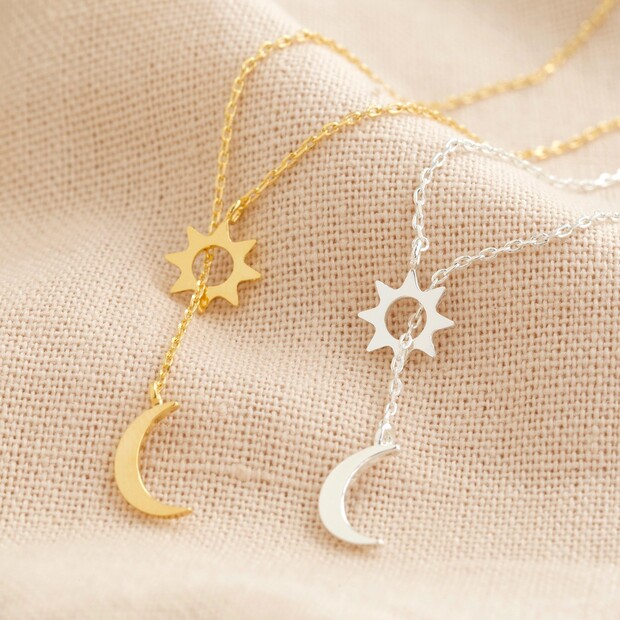 Moon and Sun Lariat Necklace in Silver | Lisa Angel