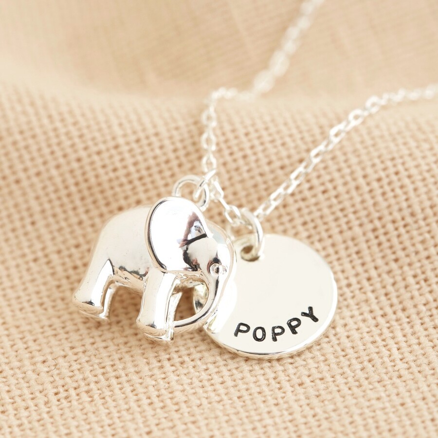 Personalised Silver Elephant Pendant Necklace Lisa Angel
