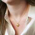 Model Wearing Lisa Angel Engraved Personalised Sunbeam Heart Locket Necklace