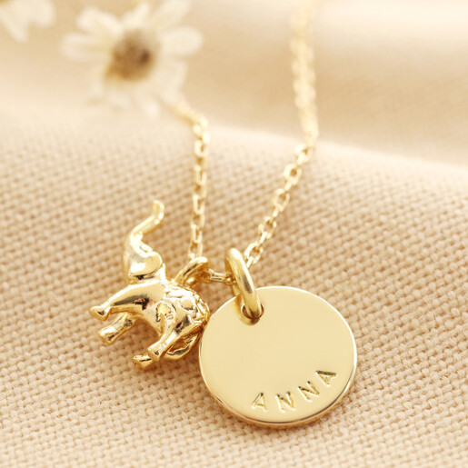 Lisa Angel Gold Personalised Tiny Elephant Pendant Necklace
