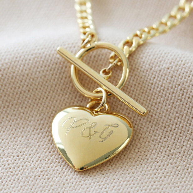 Personalised Toggle and Heart Charm Necklace in Gold Personalised Toggle and Heart Charm Necklace in Gold