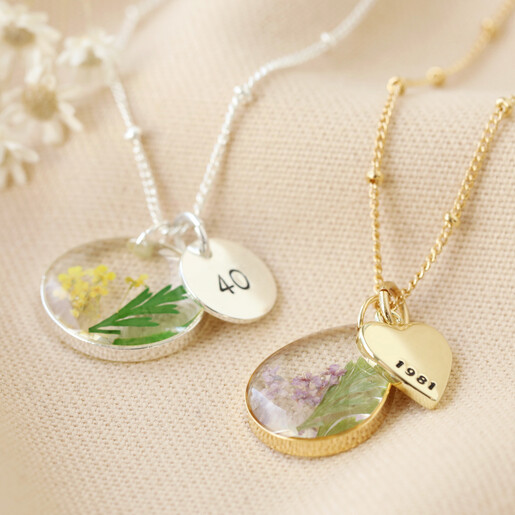 Personalised Engraved Pressed Birth Flower Pendant Necklace Lisa Angel Jewellery Collection Floral Birthday Jewellery