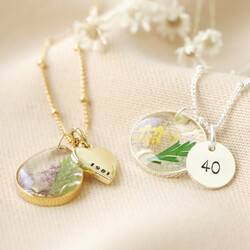 Personalised 40th Birthday Pressed Birth Flower Pendant Necklace