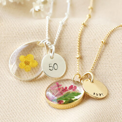 Personalised 50th Birthday Pressed Birth Flower Pendant Necklace