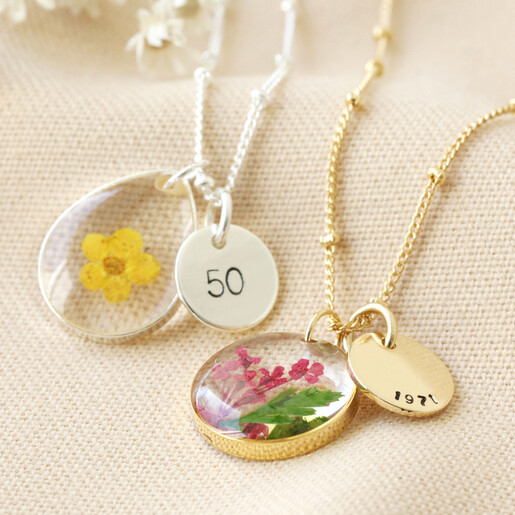 Personalised Engraved Pressed Birth Flower Pendant Necklace Lisa Angel Jewellery Collection Floral Birthday Jewellery