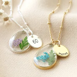 Personalised 60th Birthday Pressed Birth Flower Pendant Necklace