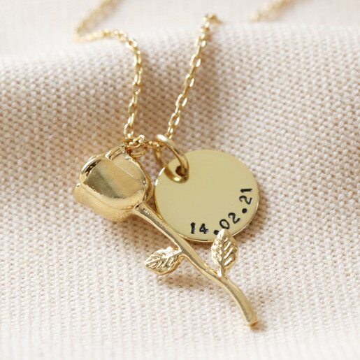 Personalised Stem Rose Pendant Necklace