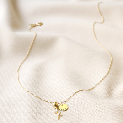 Personalised Stem Rose Pendant Necklace