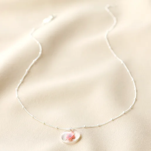 Lisa Angel Full Length Real Pressed Flower Pendant Necklaces in Silver