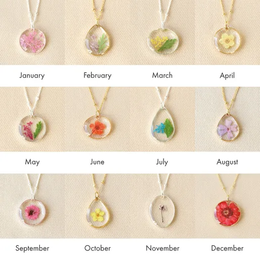 Lisa Angel Delicate Real Pressed Flower Pendant Necklaces