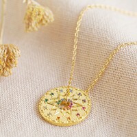 Rainbow Crystal Spinning Pendant Necklace in Gold