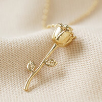 Stem Rose Pendant Necklace in Gold