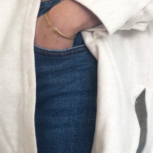 Model Wearing Lisa Angel Adjustable Gold Hug Hands Bangle