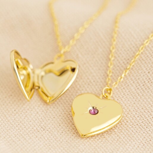 Birthstone Heart Locket Necklace in Gold Lisa Angel Delicate Birthstone Heart Locket Necklace in Gold
