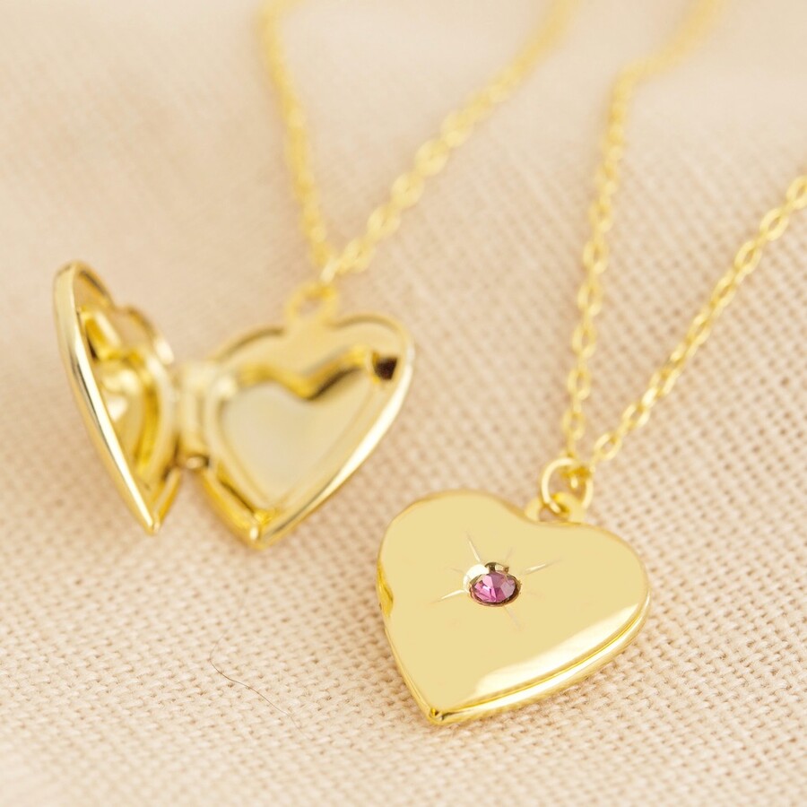 Birthstone Heart Locket Necklace in Gold | Lisa Angel