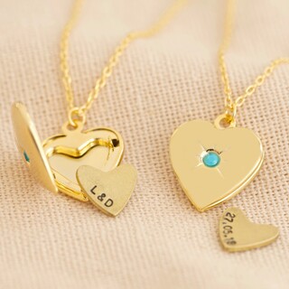 Personalised Birthstone Heart Locket Necklace in Gold