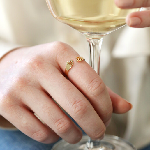 Model Wearing Lisa Angel Gold Personalised Adjustable Hug Hands Ring