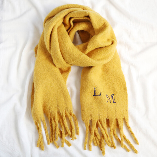 Personalised Embroidered Navy Initials Recycled Oversized Scarf Personalised Embroidered Navy Initials Recycled Oversized Scarf