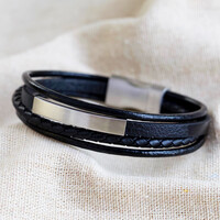 Men's Black Layered Leather Bracelet