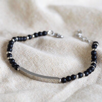Men's Stainless Steel Curved Bar and Bead Bracelet