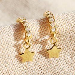 Gold Sterling Silver Crystal Hoop and Star Charm Earrings