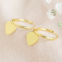 Gold Sterling Silver Heart Charm Huggie Hoop Earrings
