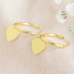 Gold Sterling Silver Heart Charm Huggie Hoop Earrings