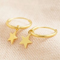 Gold Sterling Silver Star Charm Huggie Hoop Earrings